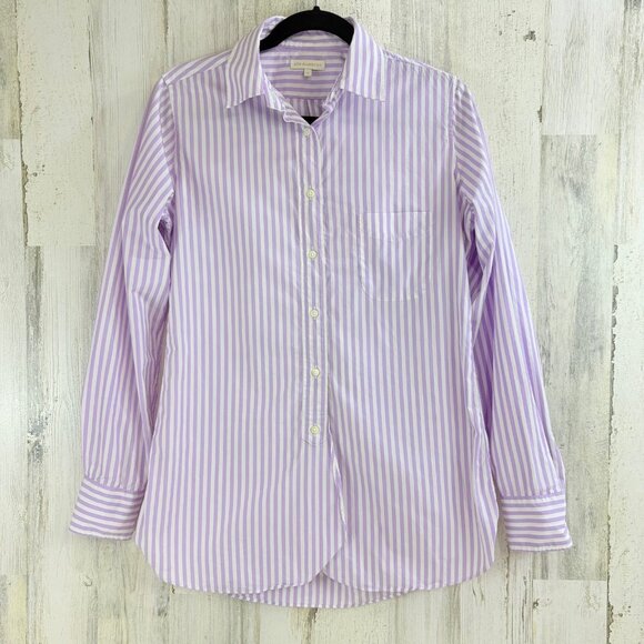 Ann Mashburn Boyfriend Shirt Sz M Lavender White Stripe Button Down - Picture 1 of 16